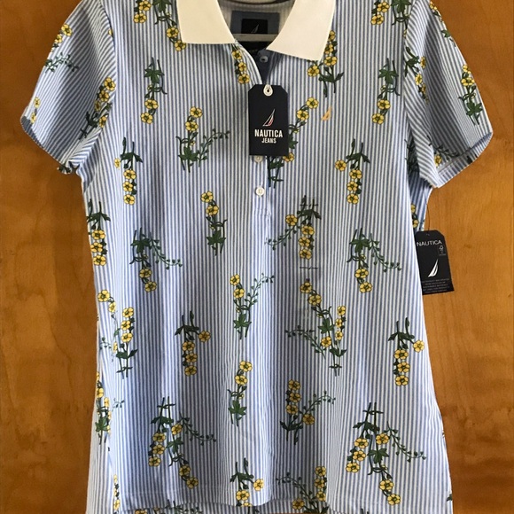 Nautica Tops - Nautica Blue and White Striped Women’s Short Sleeve Tee